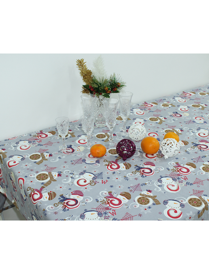Скатерть Новогодняя Снеговик серая