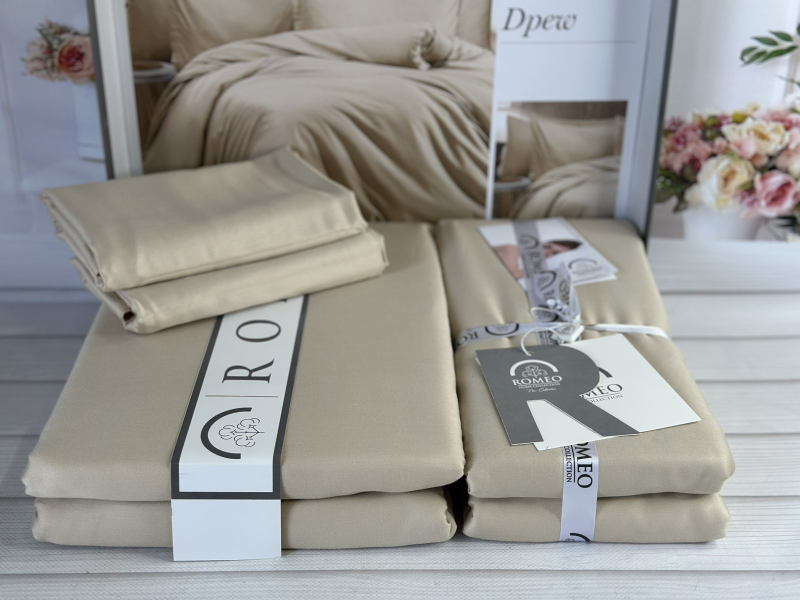 Tensel Drew Bej сатинова постільна білизна. Євро розмір. Romeo home Туреччина.