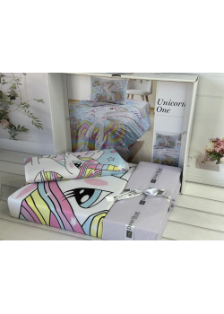 Unicorn дитча полуторна постільна білизна. Ранфорс. Romeo home Туреччина.